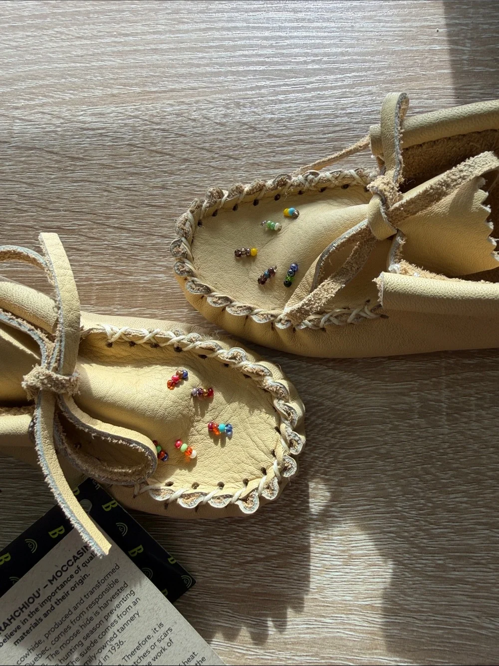 Kids Tan Bastien Moccasin Shoes with Bead Embellishments size 6